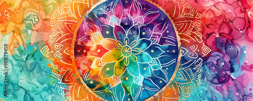 A colorful mandala with gold accents. The mandala is a symbol of unity and harmony. The colors are bright and vibrant, representing the beauty of diversity and the interconnectedness of all things