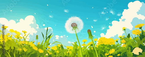 Dandelion puffball on a sunny day, Vector flat minimalistic isolated illustration