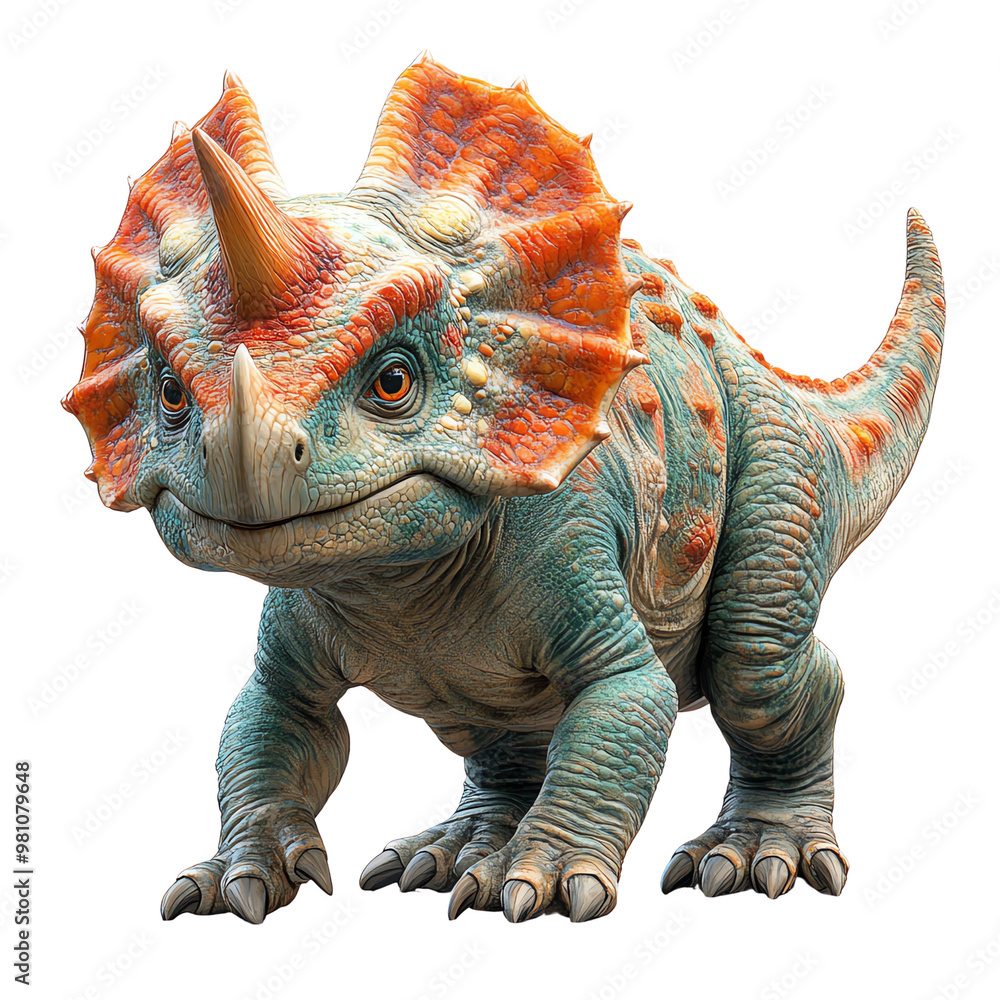 Fototapeta premium A detailed and vibrant illustration of a triceratops, showcasing its unique features and prehistoric charm.