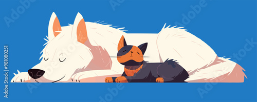 Dog and cat friends concept, Vector flat minimalistic isolated illustration