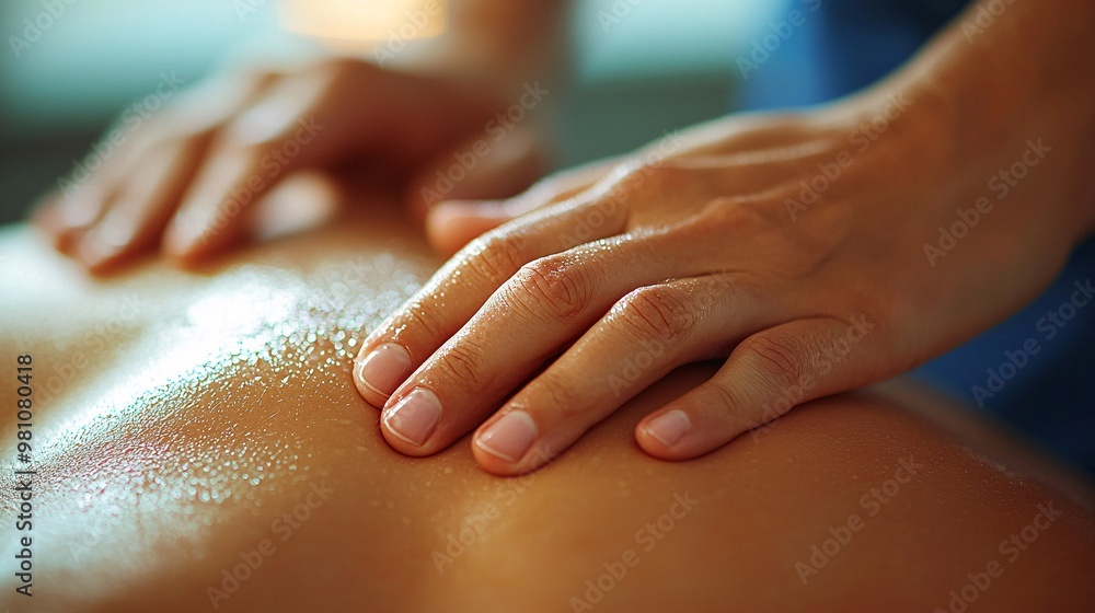 A detailed close-up view of a therapist expertly performing a soothing back massage on a client in a wellness setting. A detailed close-up view of a therapist expertly performing a soothing back massage on a client in a wellness setting.