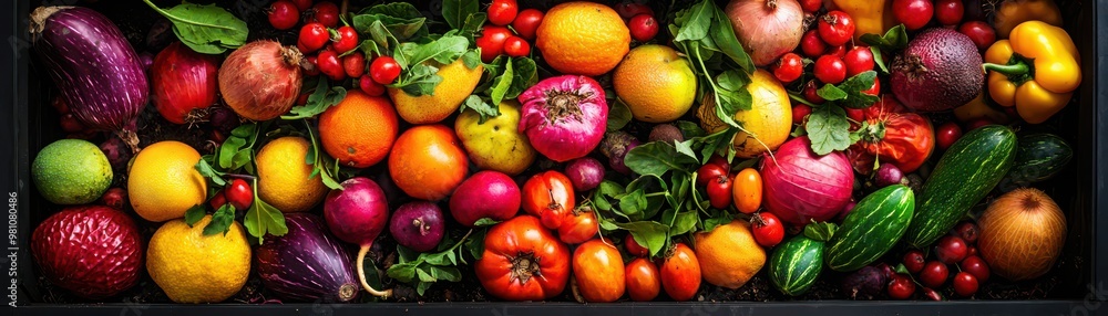 Vibrant assortment of fresh fruits and vegetables on display, showcasing nature's colorful bounty for healthy living and cooking. Vibrant assortment of fresh fruits and vegetables on display, showcasing nature's colorful bounty for healthy living and cooking.