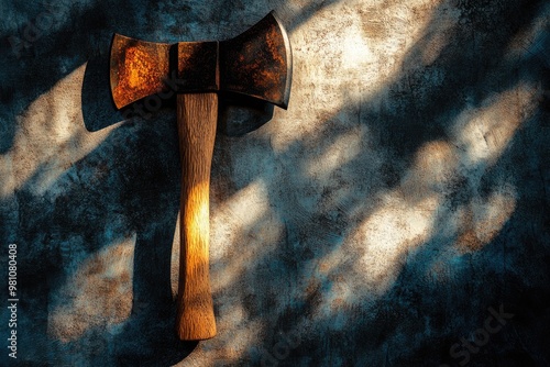 Rusty Double-Headed Axe on a Textured Surface photo