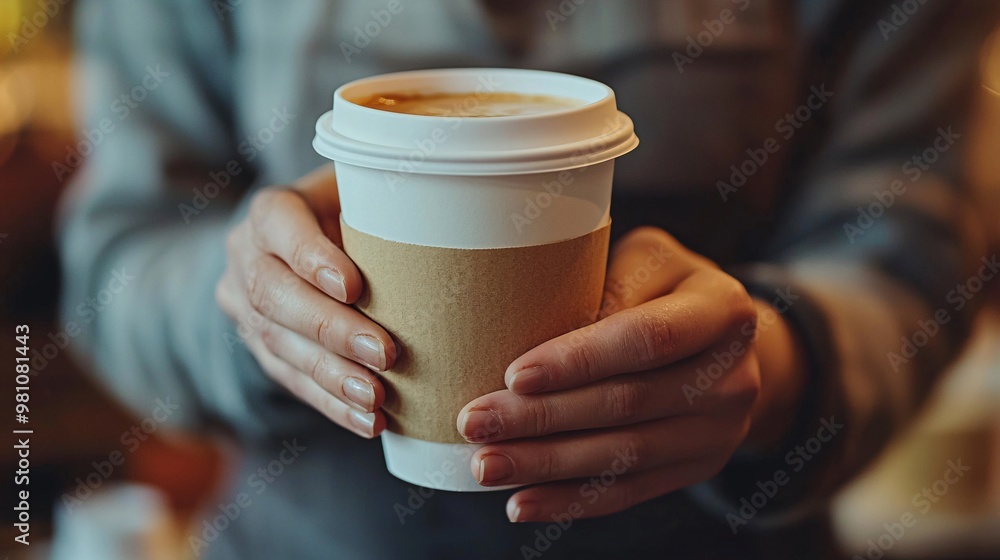Close-up view of a barista serving a hot drink, focusing on the cup and the barista's hands in a minimalist setting. Close-up view of a barista serving a hot drink, focusing on the cup and the barista's hands in a minimalist setting.