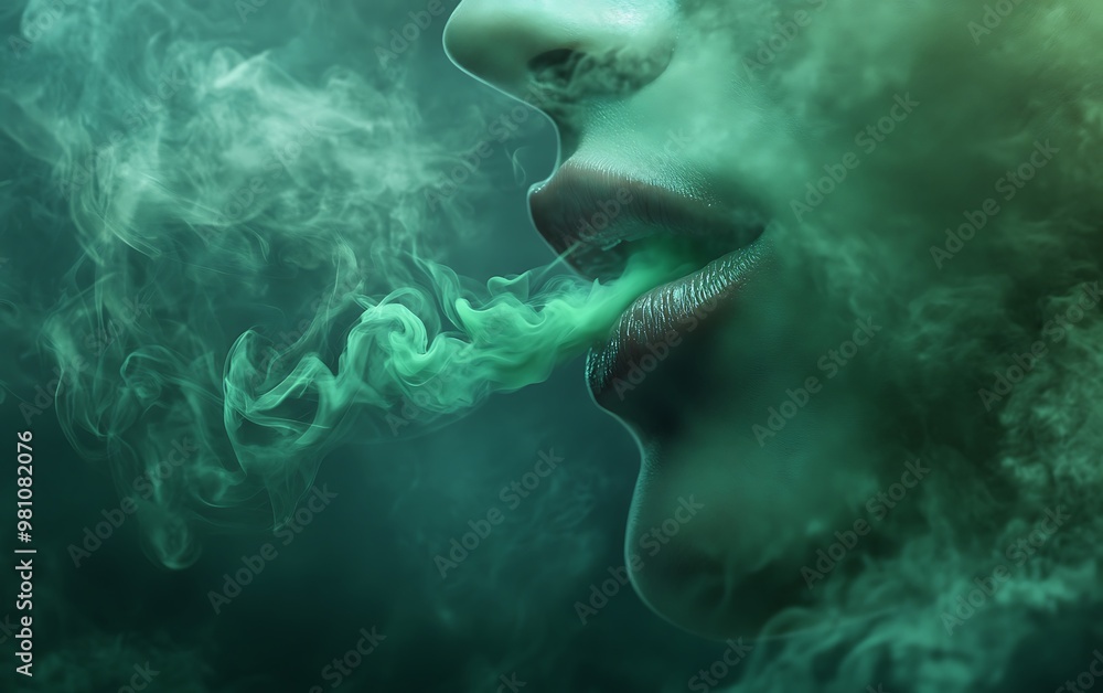 Halitosis Horror: Green Smoke of Bad Breath Emerging from Mouth Halitosis Horror: Green Smoke of Bad Breath Emerging from Mouth