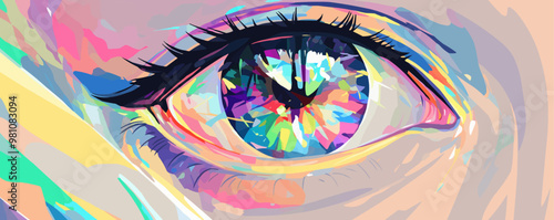 Eye pupil with colorful reflections, Vector flat minimalistic isolated illustration