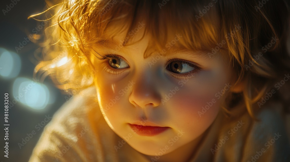 Widescreen medium shot of a toddler engrossed in imaginative play their face illuminated by a serene natural light Widescreen medium shot of a toddler engrossed in imaginative play their face illuminated by a serene natural light