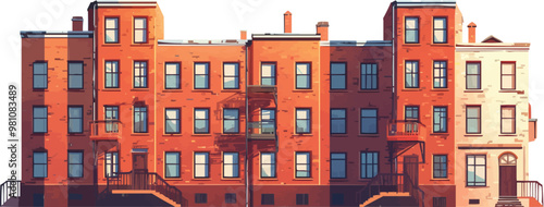 Faded red brick facade, Vector flat minimalistic isolated illustration