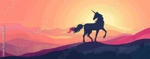 Fantasy unicorn silhouette, Vector flat minimalistic isolated illustration