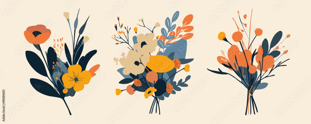Flower Bouquet Backdrop, Vector flat minimalistic isolated illustration Flower Bouquet Backdrop, Vector flat minimalistic isolated illustration