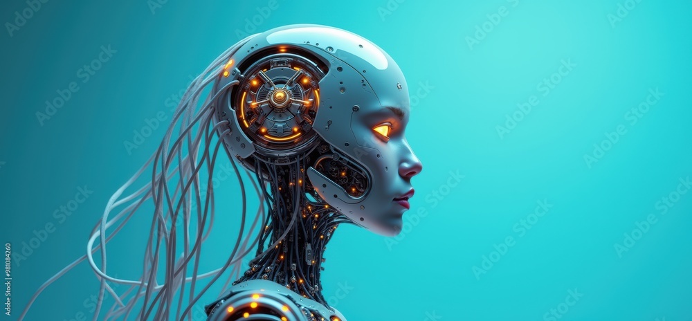 A futuristic robotic head with glowing features, ideal for technology, AI, and innovation concepts. A futuristic robotic head with glowing features, ideal for technology, AI, and innovation concepts.