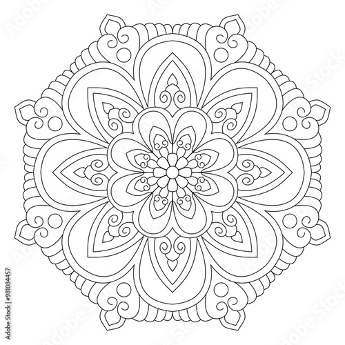 Easy mandala, Flower, leaf, butterfly, round mandalas design background coloring page