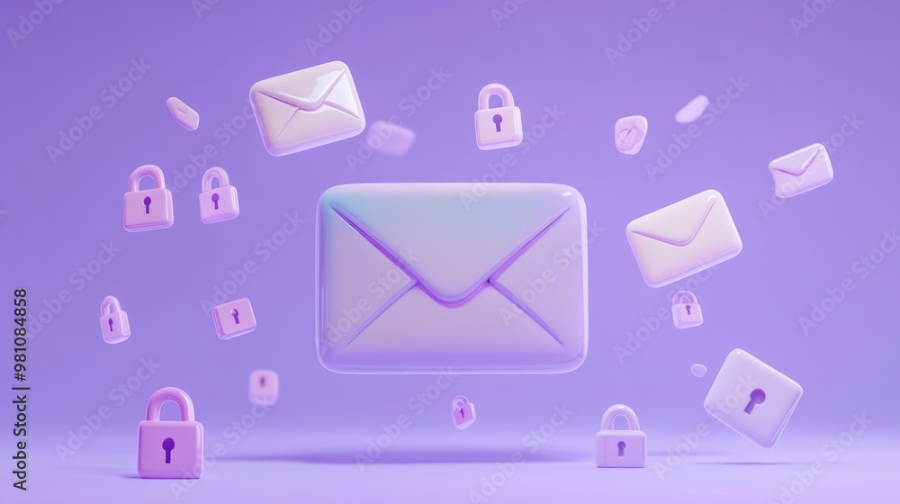 A 3D illustration of an envelope surrounded by padlocks, symbolizing secure communication. A 3D illustration of an envelope surrounded by padlocks, symbolizing secure communication.