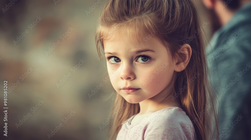 Young girl looks outdoor with light brown shirt. Young girl looks outdoor with light brown shirt.
