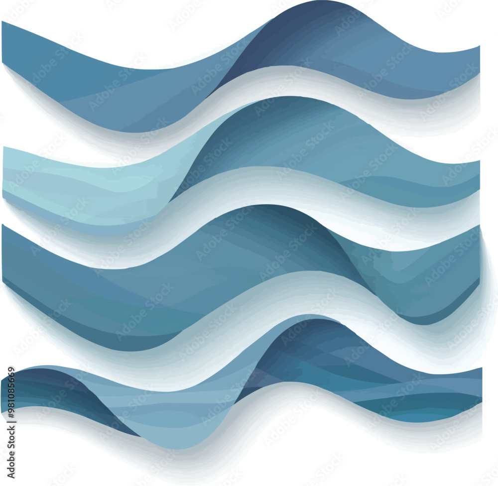 Abstract overlapping waves icon flat on white isolated background, vector design. Abstract overlapping waves icon flat on white isolated background, vector design.