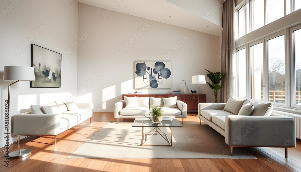 A spacious, uncluttered living room featuring a sleek, modern sofa, a glass coffee table, and a minimalist floor lamp. A spacious, uncluttered living room featuring a sleek, modern sofa, a glass coffee table, and a minimalist floor lamp.