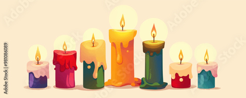 Group of candles of different heights, Vector flat minimalistic isolated illustration