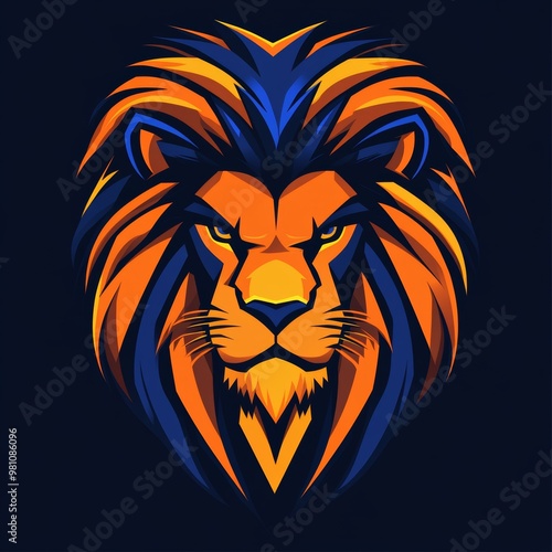 Lion Head Graphic Design  Orange and Blue  Abstract Animal Illustration photo