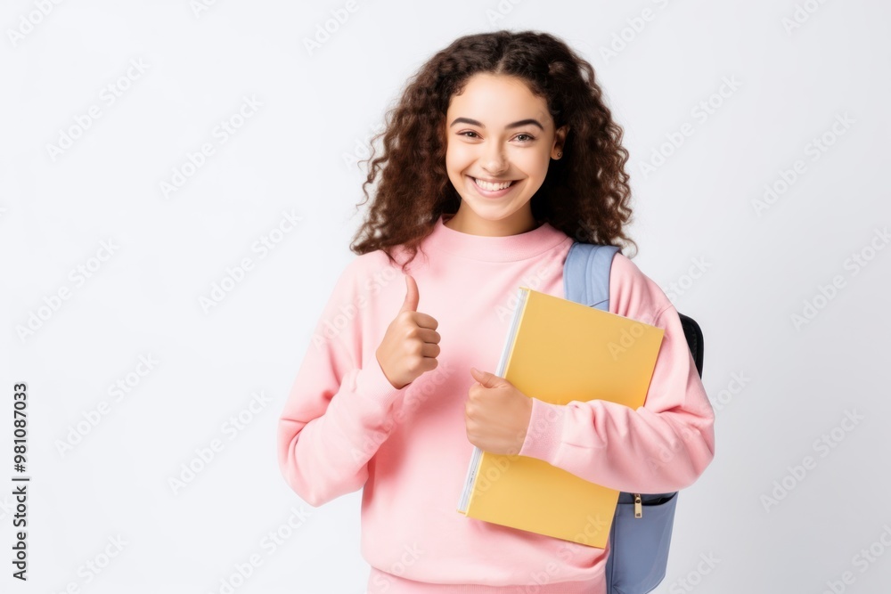 Young woman holding books, college student. Young woman holding books, college student.