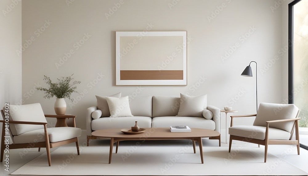 A tranquil, living room with a minimalist aesthetic, featuring a sleek low-profile sofa in a neutral tone. A tranquil, living room with a minimalist aesthetic, featuring a sleek low-profile sofa in a neutral tone.