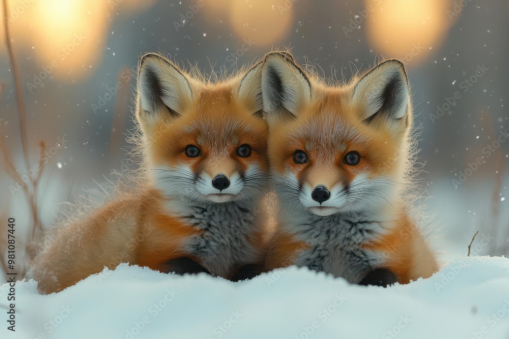 arctic wonderland frolic pair of adorable red fox kits play in pristine snowcovered landscape northern lights dance across starry night sky casting magical glow arctic wonderland frolic pair of adorable red fox kits play in pristine snowcovered landscape northern lights dance across starry night sky casting magical glow