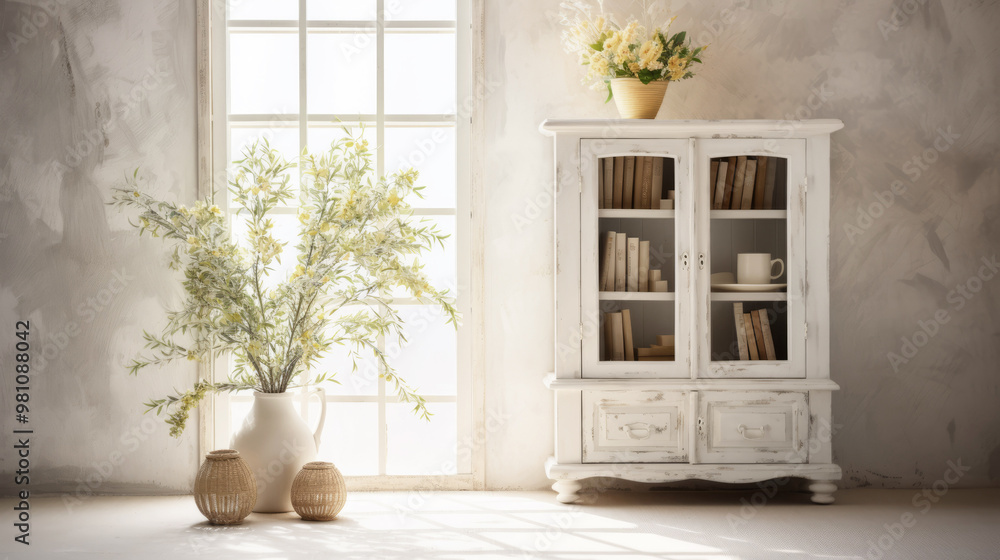 Interior of a room with white cabinet Interior of a room with white cabinet
