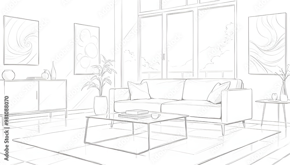 A serene, minimalist living room bathed in warm natural light, featuring a stylish low-profile sofa in a neutral tone. A serene, minimalist living room bathed in warm natural light, featuring a stylish low-profile sofa in a neutral tone.