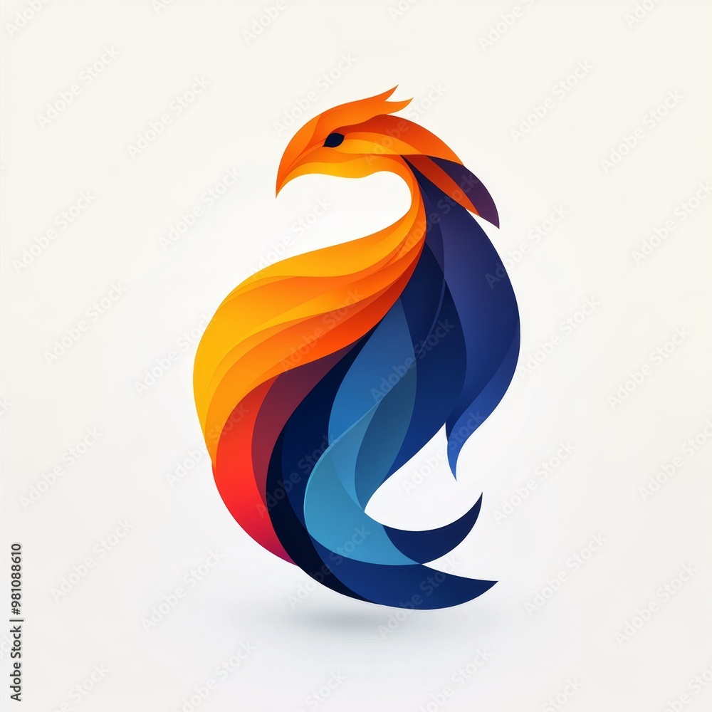 Fototapeta premium Abstract Bird Logo Design with Colorful Feathers and White Background
