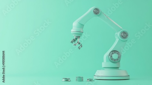 Wallpaper Mural A robotic arm in a mint-green setting, designed for precision tasks in industry. Torontodigital.ca