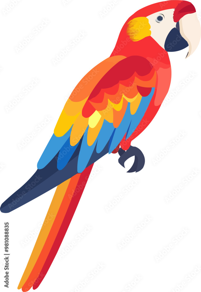 Fototapeta premium Colorful parrot icon flat on white isolated background, vector design.