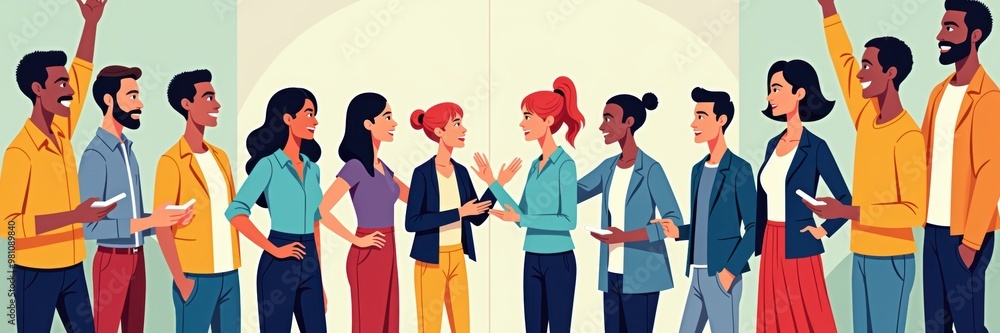 A diverse group of professionals actively engaging in discussion, showcasing teamwork and collaboration in a modern, vibrant business environment. A diverse group of professionals actively engaging in discussion, showcasing teamwork and collaboration in a modern, vibrant business environment.