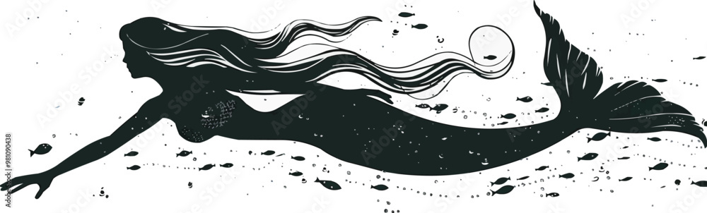 Fantasy mermaid silhouette, Vector flat minimalistic isolated illustration Fantasy mermaid silhouette, Vector flat minimalistic isolated illustration