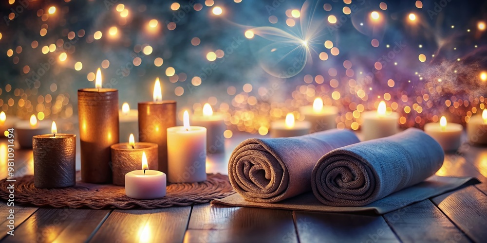 Φωτογραφία Ethereal bokeh lights envelop a serene atmosphere as yoga mats, candles, and sacred symbols converge, evoking a sense of mystical connection and spiritual inner peace