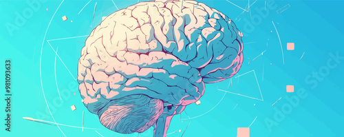 Brain illustration with highlighted cognitive areas, Vector flat minimalistic isolated illustration