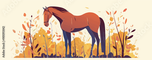 Brown horse, Vector flat minimalistic isolated illustration