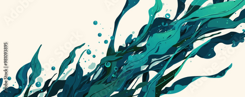 Hand-drawn sketch of seaweed underwater, showcasing its natural fluidity and organic forms. , Vector flat minimalistic isolated illustration