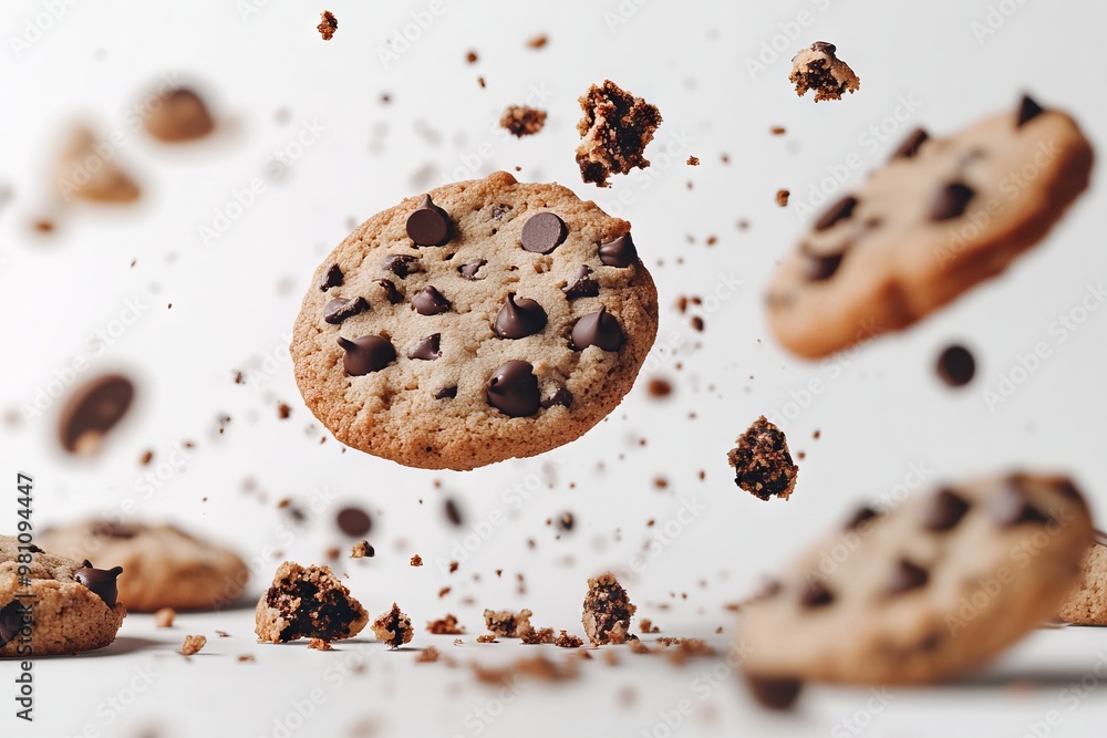 Dynamic Scene of Chocolate Chip Cookies in Mid-Air, AI generated illustration Dynamic Scene of Chocolate Chip Cookies in Mid-Air, AI generated illustration