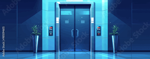 Illustrate a modern elevator with sleek buttons and digital display, symbolizing vertical transportation efficiency. Vector flat minimalistic isolated illustration.