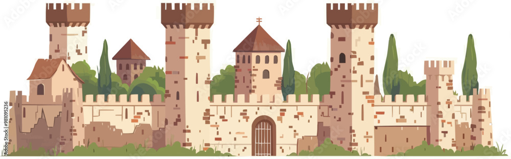 Isolated clipart of ancient castle, Vector flat minimalistic isolated illustratio Isolated clipart of ancient castle, Vector flat minimalistic isolated illustratio