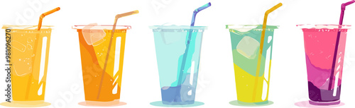 Colorful plastic cup with straw, Vector flat minimalistic isolated illustration