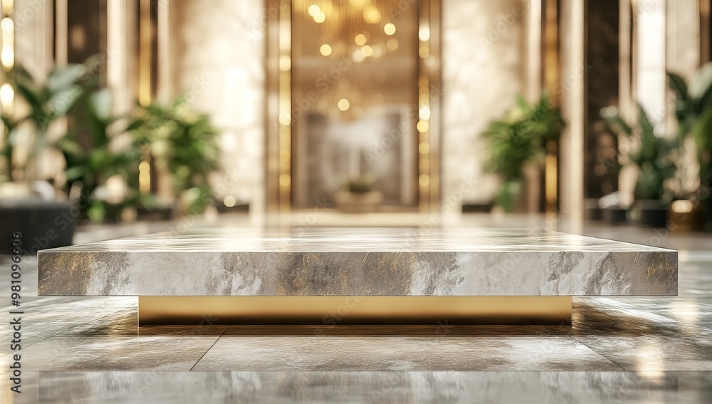 Luxury Marble Table with Gold Base in Hotel Lobby, AI generated illustration Luxury Marble Table with Gold Base in Hotel Lobby, AI generated illustration