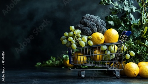 Wallpaper Mural A Modern Kitchen Interior with a Colorful Shopping Cart of Fruits and Vegetables - AI generated illustration Torontodigital.ca