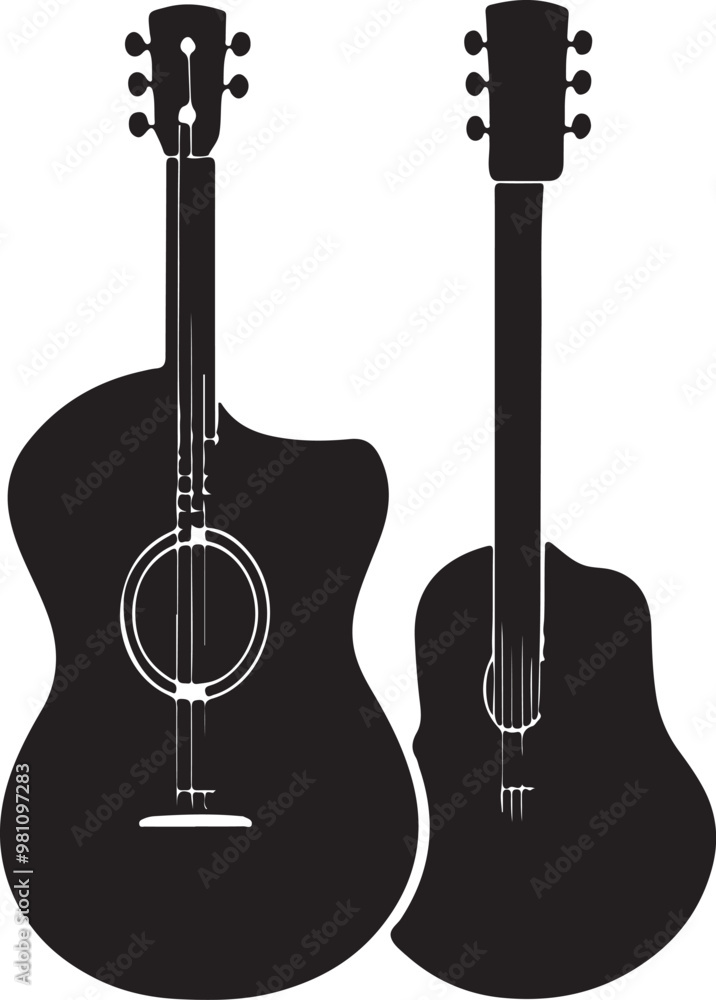 Fototapeta premium Guitar silhouettes set.Acoustic and heavy rock electric guitars musical instruments. Simple set of electric guitar vector icons for web design. Music symbols collection.Vector ilustration,generative a