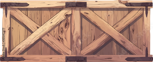 Draft of a barn-style door made from reclaimed wood planks, Vector flat minimalistic isolated illustration