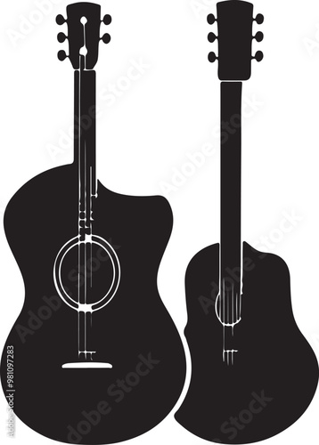 Guitar silhouettes set.Acoustic and heavy rock electric guitars musical instruments. Simple set of electric guitar vector icons for web design. Music symbols collection.Vector ilustration,generative a