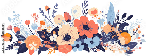 Design a series of floral-themed decorations for an engagement celebration. Vector flat minimalistic isolated illustration.