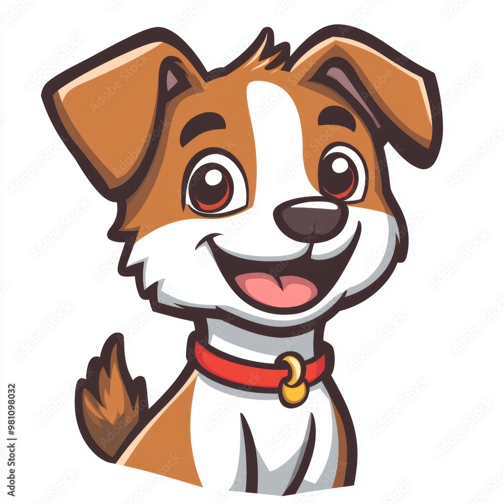 Happy Cartoon Dog with Red Collar and Bell Happy Cartoon Dog with Red Collar and Bell