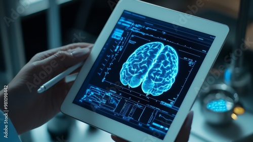 High-Tech QEEG Brain Mapping Results Visualization on Tablet Screen