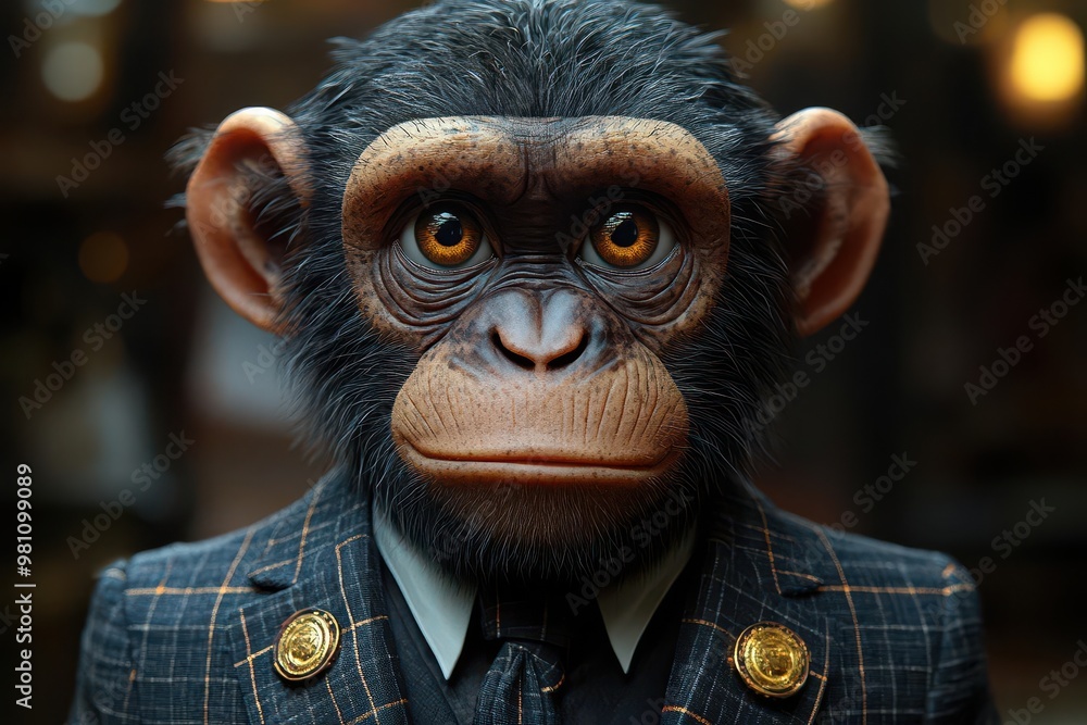 charismatic 3d cartoon monkey in dapper suit strikes confident pose anthropomorphic primate with expressive face exudes personality whimsical character design charismatic 3d cartoon monkey in dapper suit strikes confident pose anthropomorphic primate with expressive face exudes personality whimsical character design