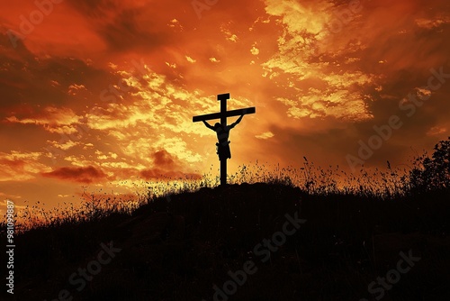 Wallpaper Mural Jesus Christ crucified on the cross at Calvary hill. Generative Ai illustration Torontodigital.ca